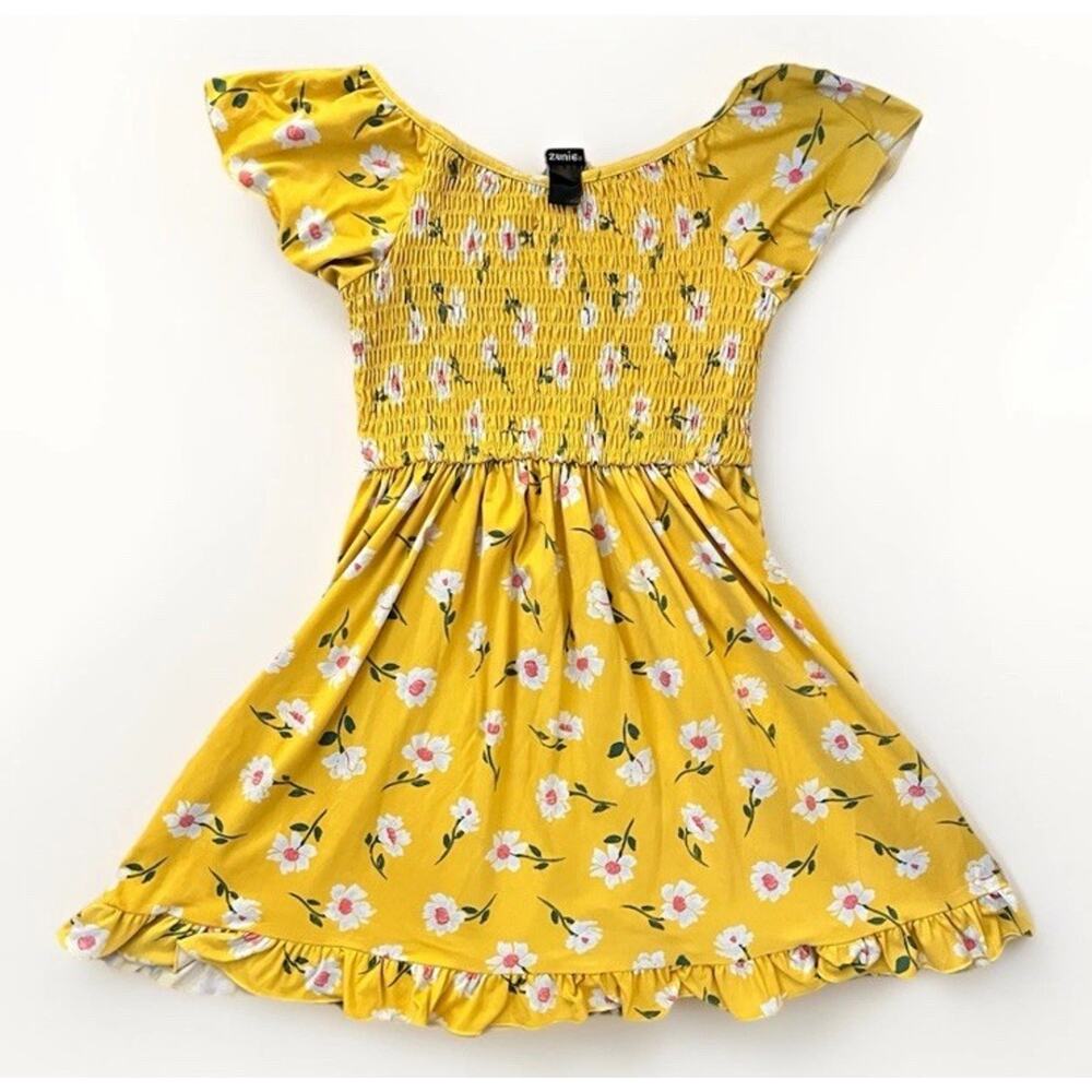 Zunies Girls Sun Dress Size Large (10/12) Yellow Flowy Flowers 30 in Length